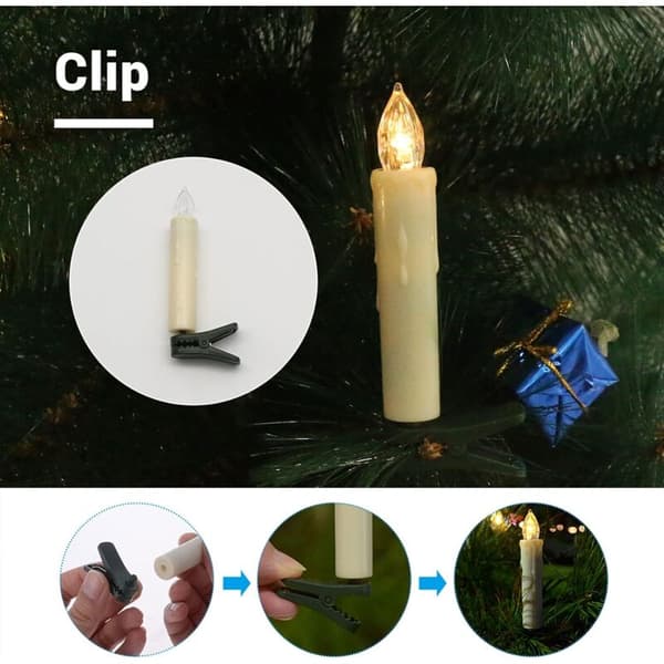 Juletrelys, 10 stk LED-lys, batteridrevne flammeløse stearinlys med fjernkontrolltimer/avtakbare klips/vanntette ringer for