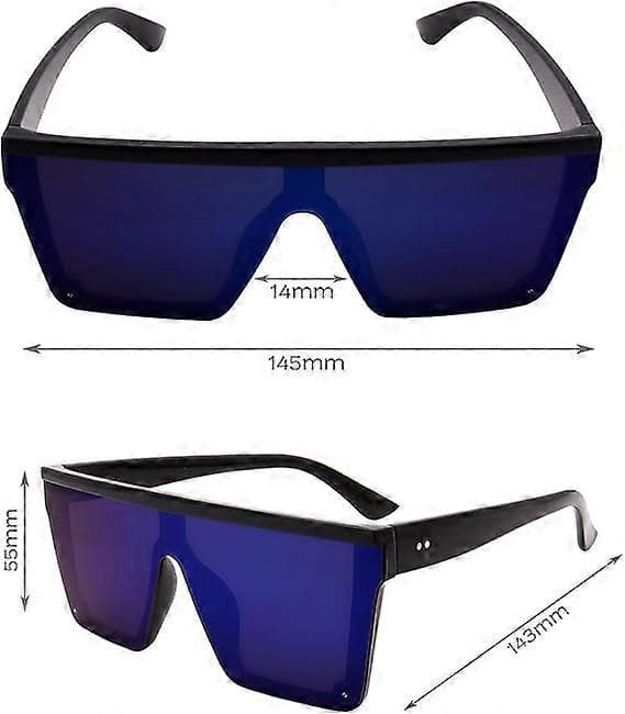 Firkantede Oversized Solbriller til Kvinder Mænd Mode Flad Top Store Ramme Shades Black