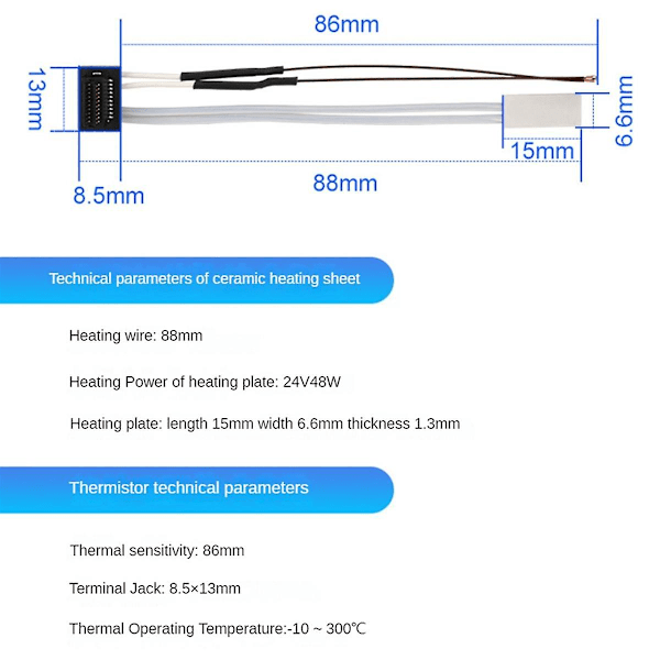 For Bambu Lab P1P P1S Termistor Keramisk Varmeelement 24V 48W Varmerør for 3D-printing Termistor Varm