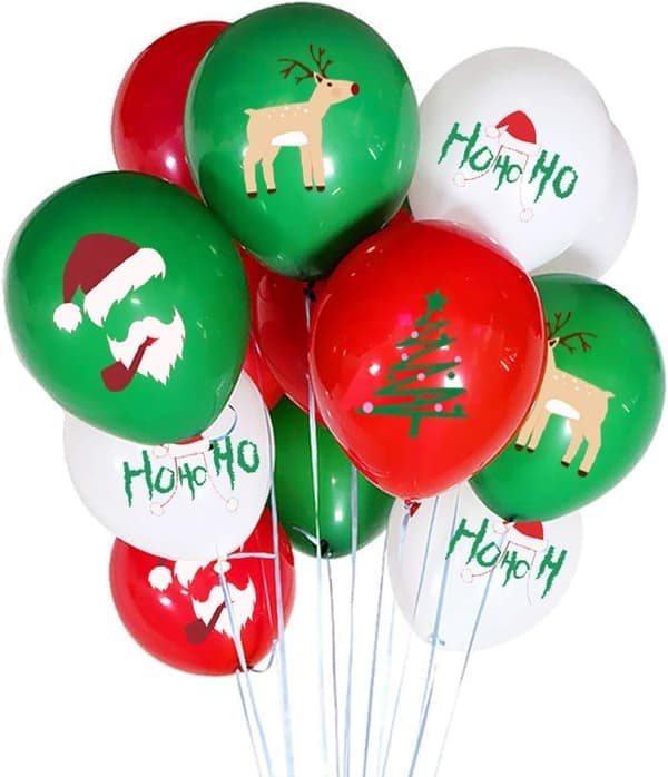 50 stk julelatexballonger, røde grønne hvite ballonger til jul