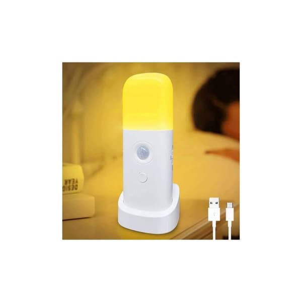 Genopladelig LED-natlampe til voksne, 2000 mAh, bevægelsessensor til indendørs brug, 5 justerbare lysstyrkeniveauer (varmt lys)