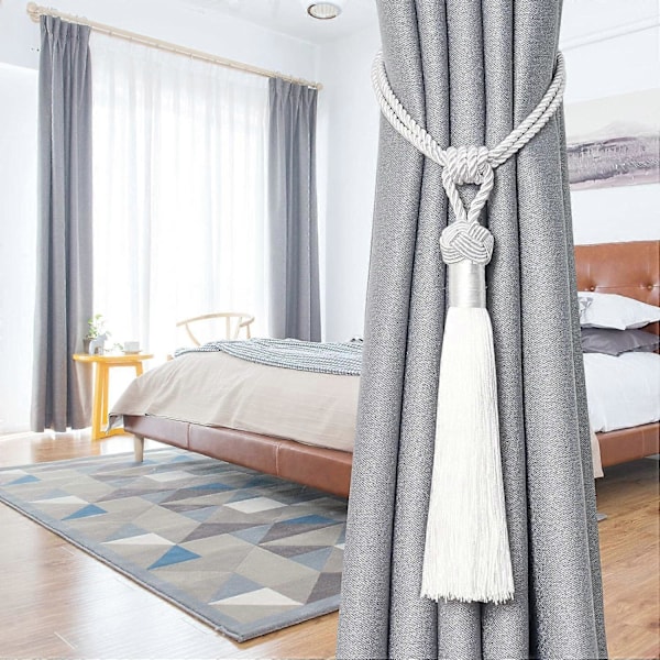 lly 2 kpl Pitkät Hapsunauhat Verhoille Käsintehdyt Punotut Köysisolmut Verhojen Kiinnikkeet Eurooppalaiseen Tyyliin Koristeelliset Verhonpidikkeet Kotiin ja Toimistoon Tuulta Vastaan Silver White 2 Pack