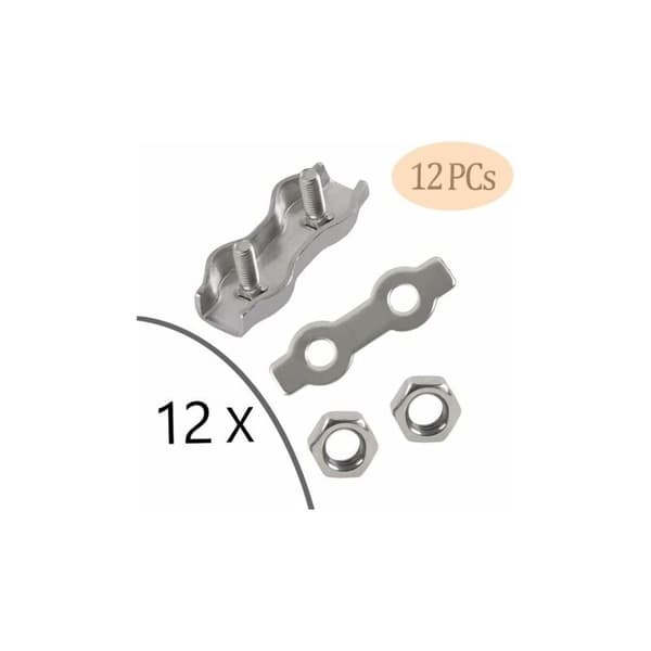 Kabelklämmor, 3 mm stålkabelklämmor, 12 stycken, duplexkabelklämmor, 304 rostfria stålkabelklämmor, kabelgrepp för 2 mm metallkablar,