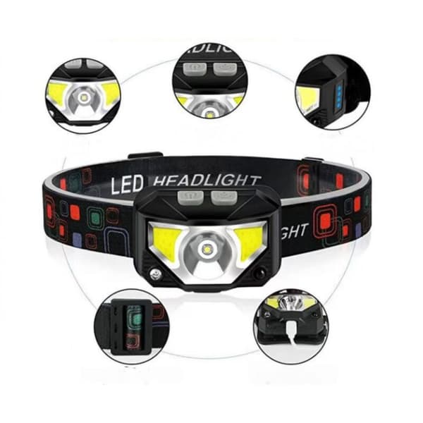 Sett med 2 ultra-kraftige LED-hodelykter, USB oppladbare, med bevegelsessensor, lette og vanntette, 14 moduser for løping