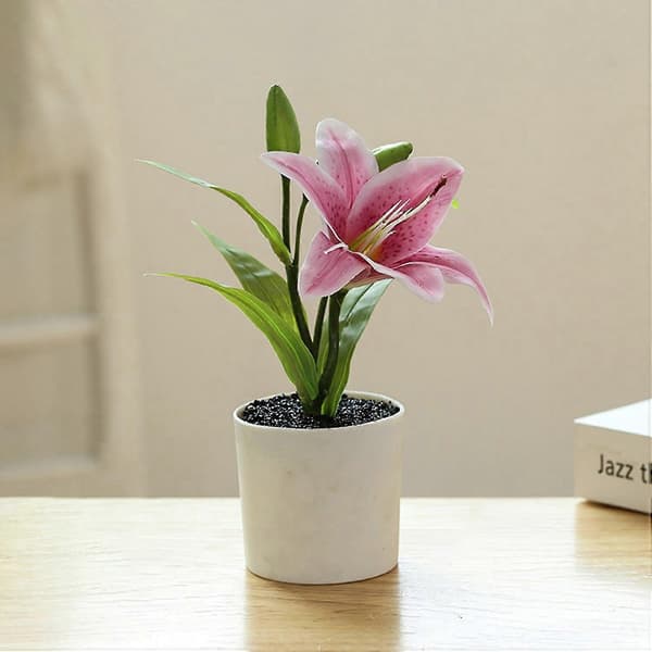 Fejkblomkruka Simulerad Lättskött Plast Realistisk Lilja Bonsai Konstgjord Växtdekor för Hemmet Pink