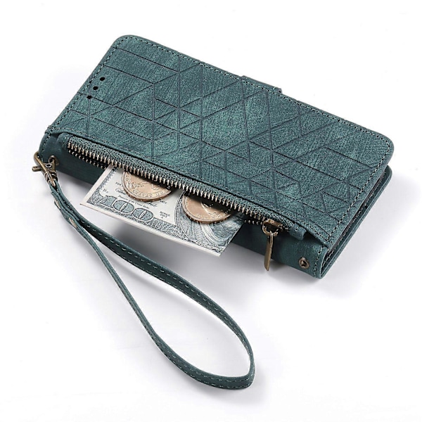 Til TCL 50 Pro NxtPaper 5G Etui med Lynlås, Geometriske Linjer, Læder Telefon Cover - Grøn Multicolor Green