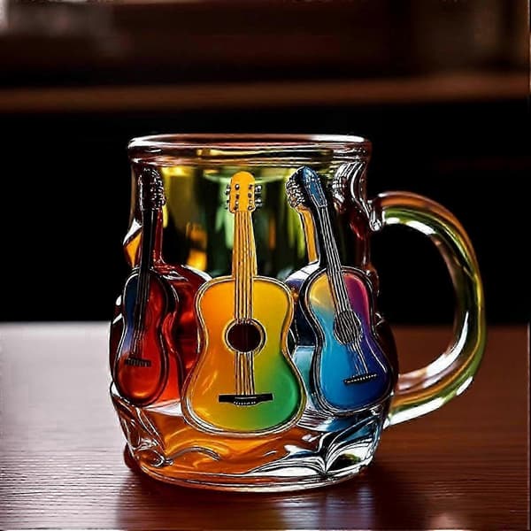 Musikaliskt instrument-tema glasmugg med 3D-gitarrdesign för musikentusiaster och samlare A