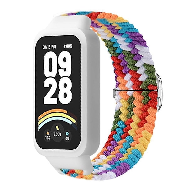 Til Xiaomi Smart Band 9 Active Redmi Band 3 Vævet Nylon Rem Snap-On Etui Urrem - Regnbue Multicolor Rainbow