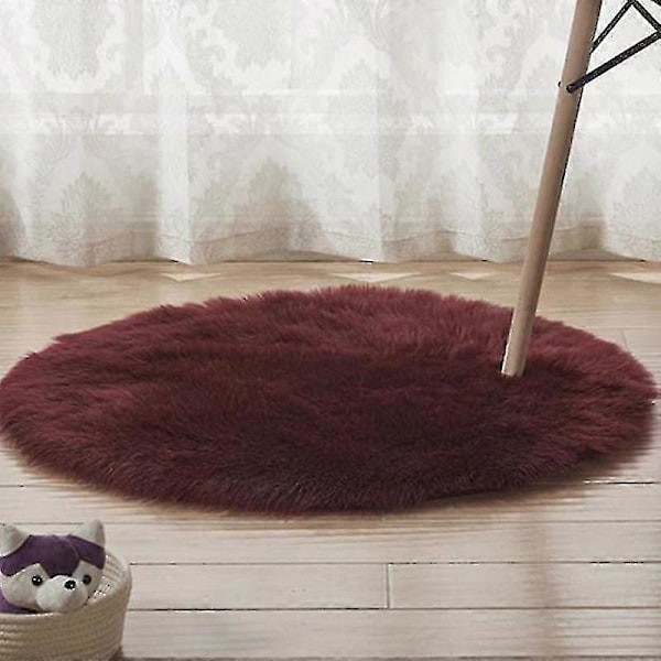 Rund Ryamatta Vardagsrum Sovrum Matta Golv Fluffig Matta Wine Red 40cm