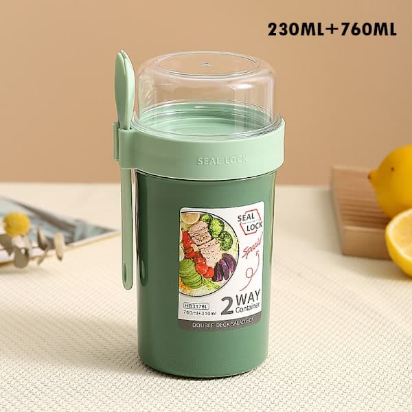 Morgenmad Havregryn Nødder Yoghurt Salat Kop Forseglingsbeholder Green 990ml