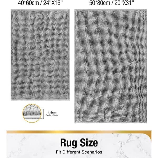Chenille bademåtte - 1 stk. - Blød polyester - Absorberende og skridsikker - Til badeværelse og bruser - 60x4