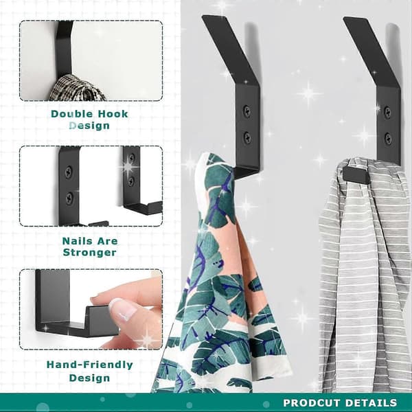 5-pack väggkrokar med skruvar, dubbla krokväggkrokar, kraftiga väggkrokar, robust metallhängare
