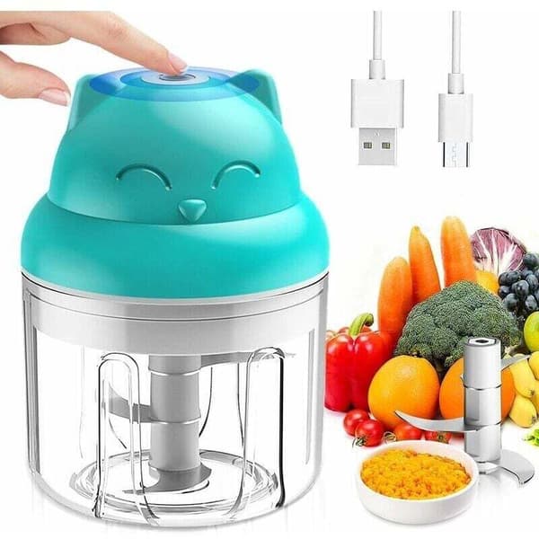 Mini elektrisk multihakker, 250 ml mikser blender med rustfritt stål design, 3 blader, hvitløkspresse, liten mikser