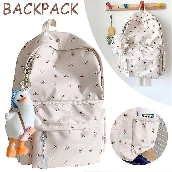 Mode Backpack med Blommigt Tryck, Vattentät, Allround, Dragkedja, Ryggsäck för Studenter, Flickor