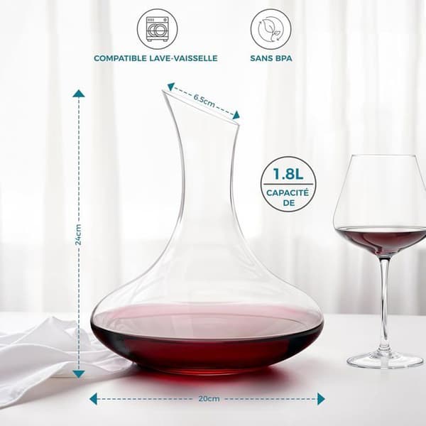 Elegant glaskaraffel til vin 1,8 l - Gennemsigtig krystalkaraffel til whisky - Skrå hældetud, bred base - Glaskande