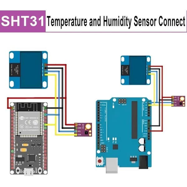 SHT31-D Temperatur- og Fugtighedssensormodul - 3 Stykker - I2C Interface - DC 2.4-5.5V - Til Arduino Raspberry Pi