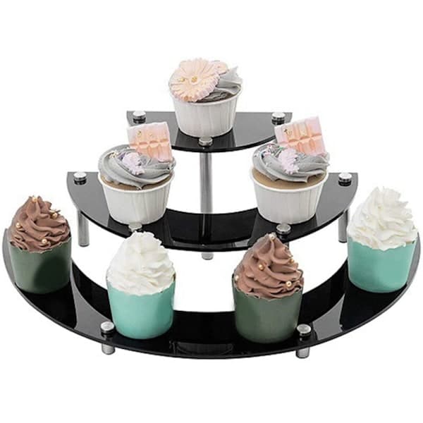 Akryl Displayställ, 3-vånings Svart Cupcake Ställ, Halvmåne, Dessertställ, Organisationshylla