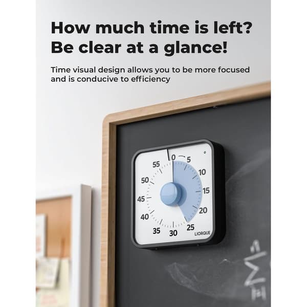 10 cm visuel timer, 60-minutters nedtælling med stort display til børn og voksne, lydløs timer til køkken, skole, kontor, batteri inkluderet (blå)