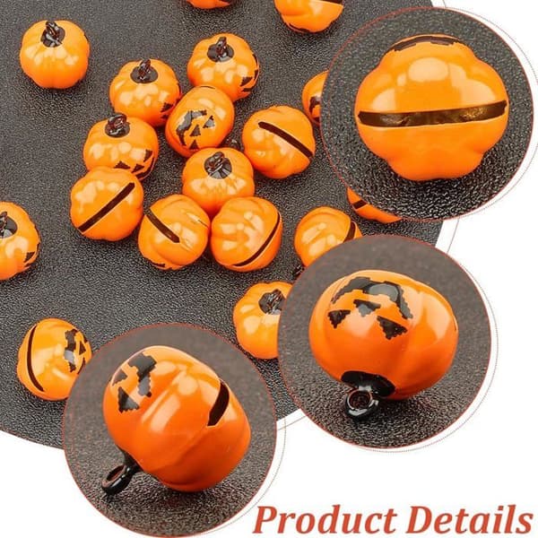 20 Mini Græskar-klokker Halloween Jingle Bell Perler Lanterne Ansigt Ornament til Efterår Indendørs Orange
