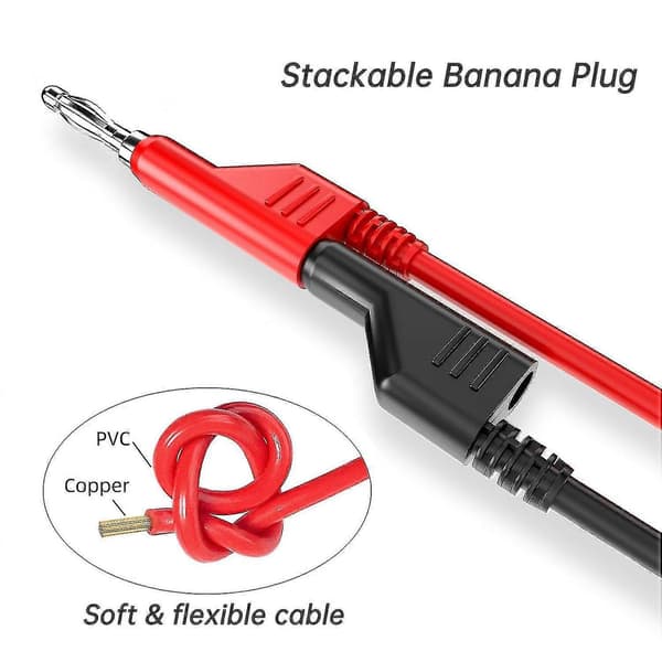 5 stk. Dobbel 4 mm bananplugg multimeter testledninger, stablebare kobberplugger pluggbare myke kabler 1 m ledning for elektrisk testing i laboratorium -Yx