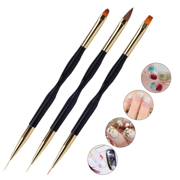 3 stk Akryl Fransk Stripe Neglekunst Liner Penselsett Dobbelt Hode 3D Tips Manikyr Ultra Tynn Linje Tegning Pen UV Gel Pensler