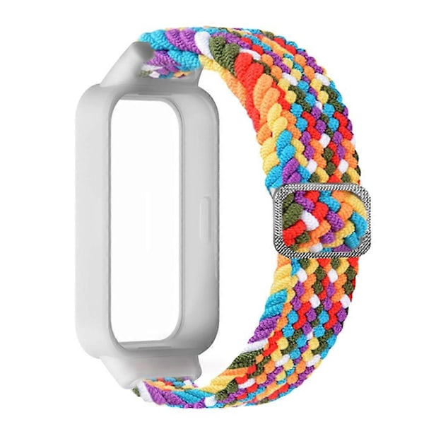 För Xiaomi Smart Band 9 Active Redmi Band 3 Vävd Nylonrem Snap-On Fodral Klockarmband - Regnbåge Multicolor Rainbow
