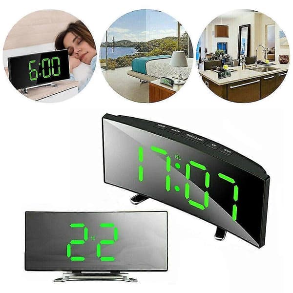 LED Digital Vækkeur Strøm USB/Batteri Temperatur Stort Spejl Display White