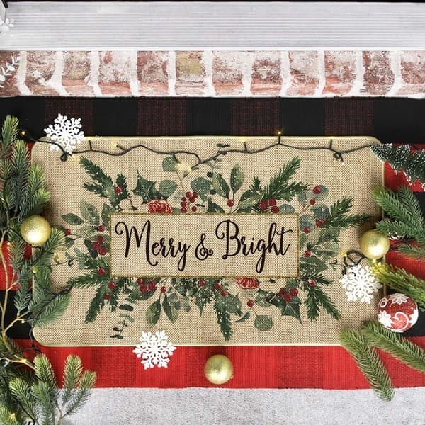 Merry&Bright Eukalyptusblad Kristtorn Julemåtte, Vinter Jule Boligindretning Lavprofil Tæppe Dørmåtte Gulvmåtte til Indendørs Udendørs