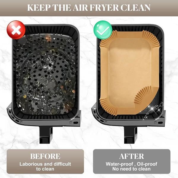Bagepapir - 150 Stykker - Pergamentpapir - Non-Stick - Dobbelt Kurv Airfryer - 25x24cm