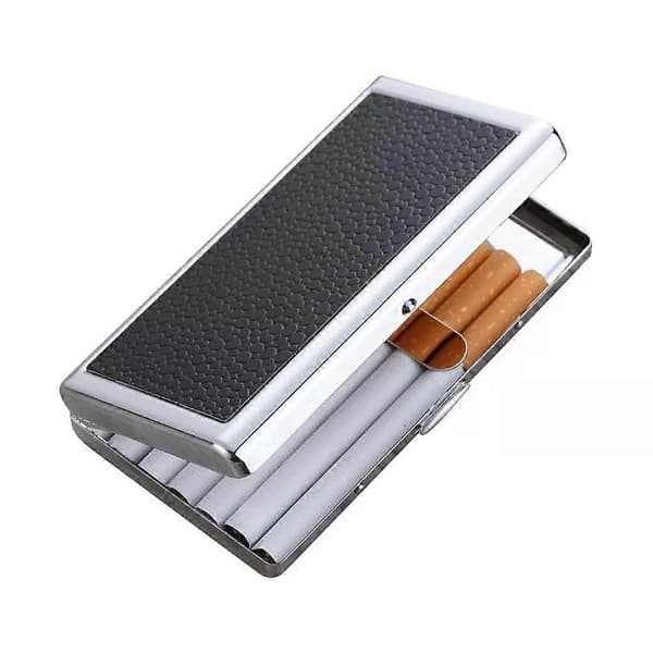 Cigarettetui, läder rostfritt stål, rymmer 14 cigaretter