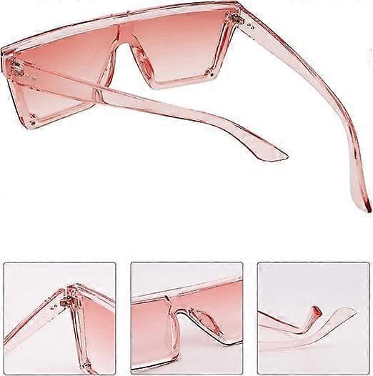 Firkantede Oversized Solbriller til Kvinder Mænd Mode Flad Top Store Ramme Shades Transparent Pink