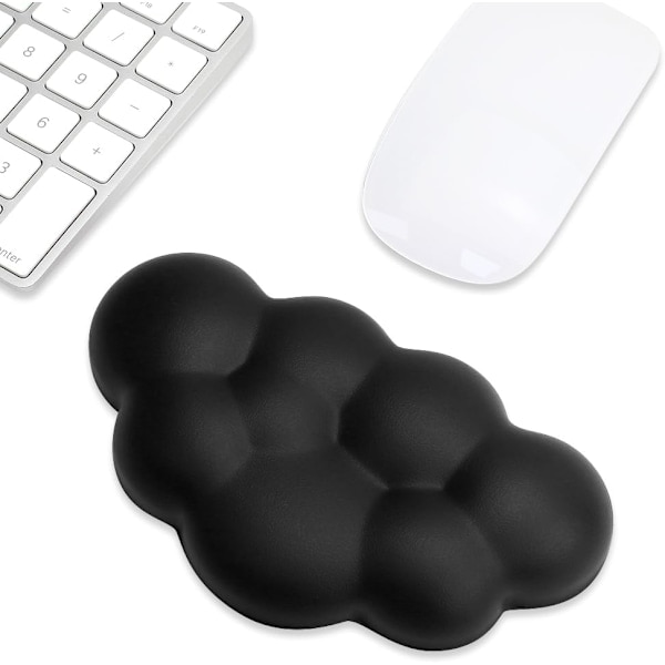 Håndledsstøtte Musemåtte Ergonomisk Blødt PU Læder Memory Foam Håndledssmerte Lindring Musemåtte med Skridsikker Base (Sort)
