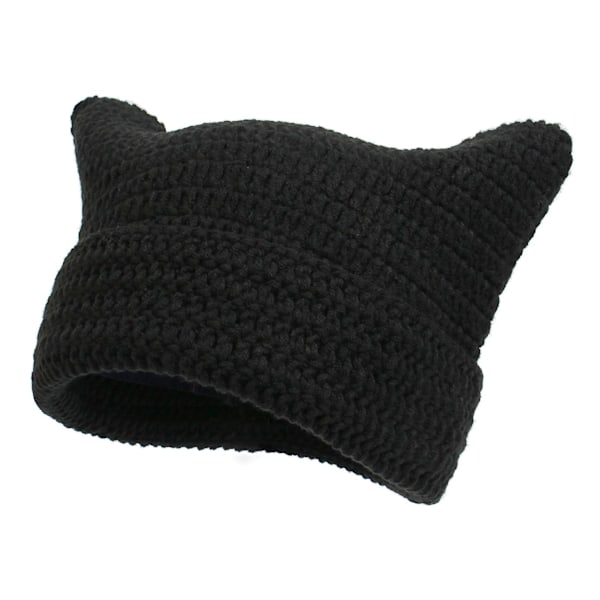 Höst Vinter Utomhus Varma Stickade Mössor Söt Randig Katt Öra Hatt Huvudbonad Ullgarn Stickad Beanies Red Black