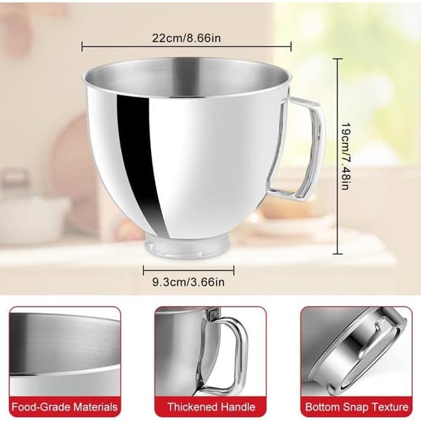 5L røreskål i rustfrit stål til KitchenAid-mixer med vippehoved - kan vaskes i køkkenet