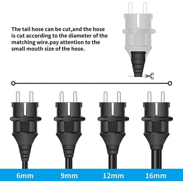 Erstatningsplugger [4-pakning] Elektriske hannplugger, 4 x jordede gummikontaktplugger (250V/16A), vanntette strømplugger, svart