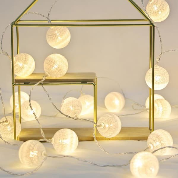 Ljusslinga med bomullsbollar, juldekoration för inomhusbruk, 3M 20 LED-globlampor, flicka, prinsessa, barn, baby, sovrum