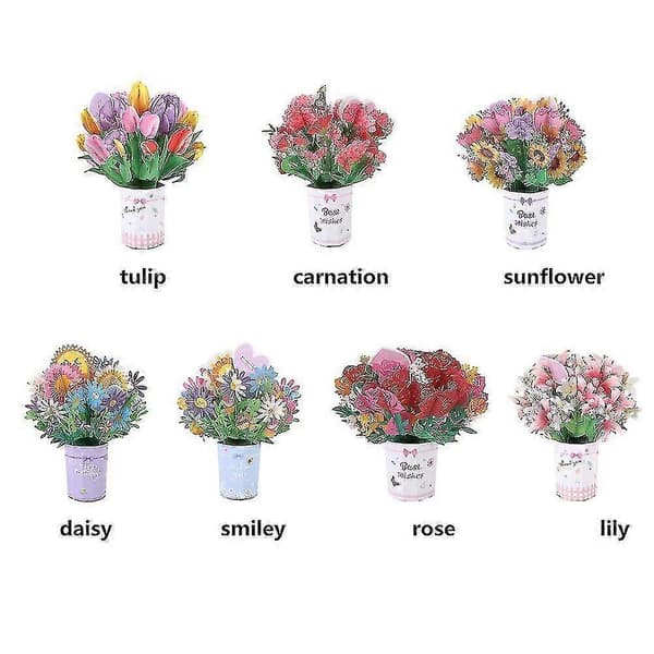 3D Pop-up Bukett Evighetspappersblommor För Födelsedag Jubileum Grattiskort Carnation