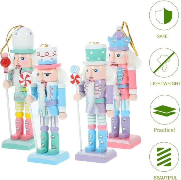 4 stk. Mini Julehængende Trænøddeknækkerpynt Julekongesoldatfigurer til Træpynt 12CM