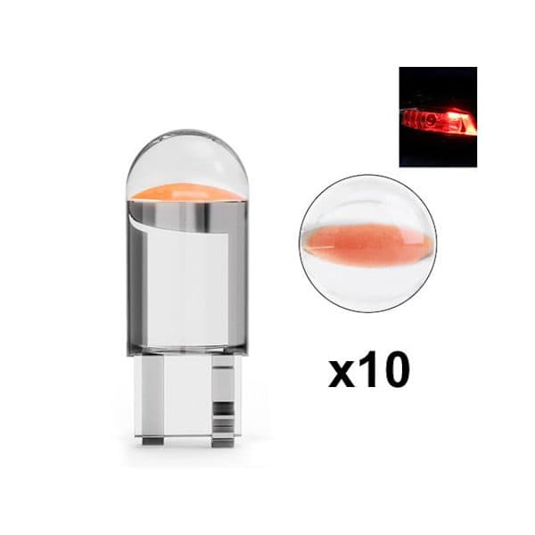 T10 w5w röda LED-lampor med 1 COB-chip, 12V, 10-pack. Röd