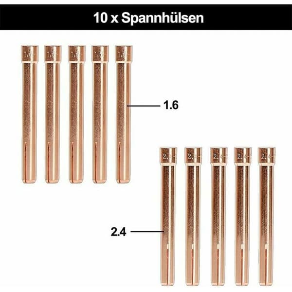 TIG-svejsetilbehørssæt: Hylstre + etui + keramiske dyser + wolframelektroder til WP26 TIG-svejselampe