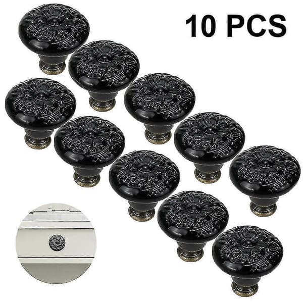10 Keramiske knopper, gammeldags skabsdørknopper Black