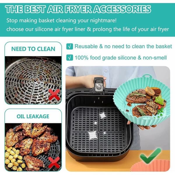 Silikonfritöskorg, 21 cm silikonkruka för airfryer, airfryerugnsfoder, återanvändbart airfryertillbehör, för airfryer, mikrovågsugn