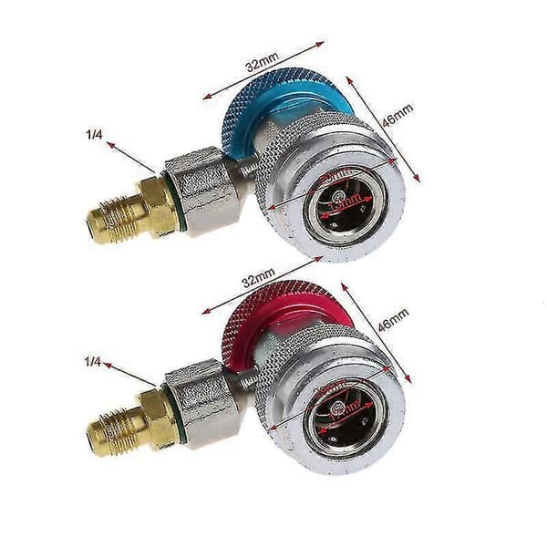 2st Bil Freon R134a Snabbkoppling Adaptrar Luftkonditionering Köldmedium Justerbar A/c Grenrör Ga