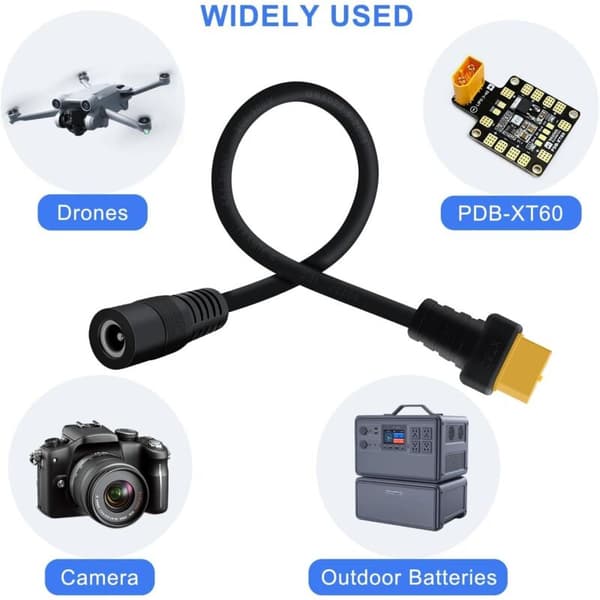 XT60 til DC 5.5x25mm kontakt DC til XT60 adapterkabel for TS100, solcellelading 30cm (DC hunn til XT60 hunn)
