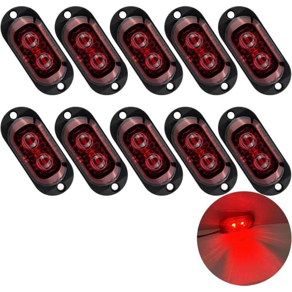 10X 2 LED sidemarkeringslys 12/24V LED trailer sidemarkeringslys 3000K advarselslys til lastbil autocamper campingvogn (rød)