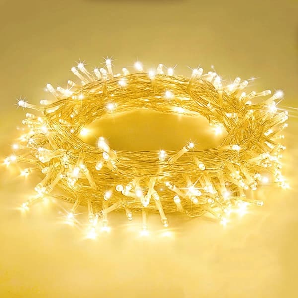 LED julelyskæde, kan forbindes, varmt hvidt lys, 8 tilstande, plug-in fe lys.