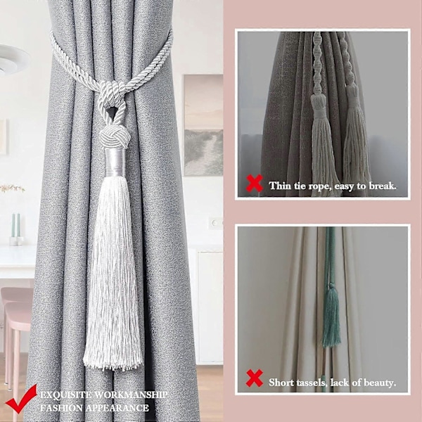 lly 2 kpl Pitkät Hapsunauhat Verhoille Käsintehdyt Punotut Köysisolmut Verhojen Kiinnikkeet Eurooppalaiseen Tyyliin Koristeelliset Verhonpidikkeet Kotiin ja Toimistoon Tuulta Vastaan Silver Grey 2 Pack