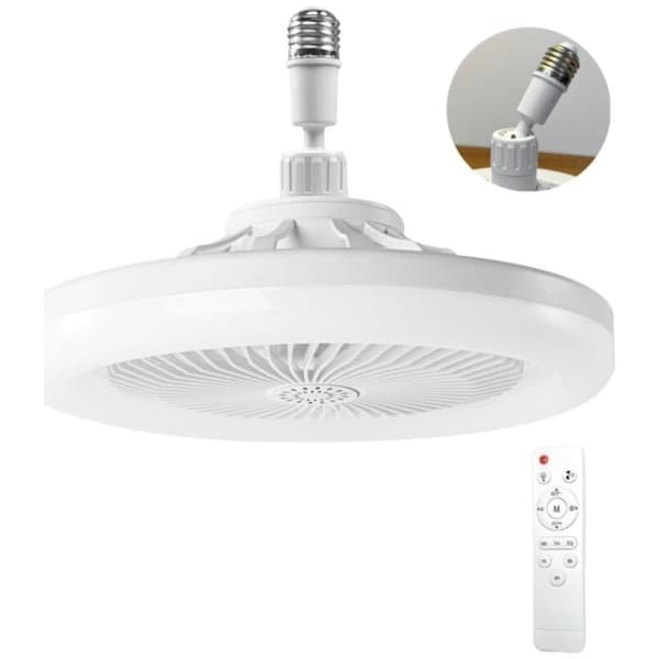 Loftventilator med lys, Loftventilator med fjernbetjening, Lydløs loftventilator, E27 dæmpbar LED loftslampe, 3 hastigheder, timer (hvid)