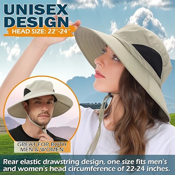 Unisex Solhatt, Vattentät Bredbrättad Bucket Hat Packbar Boonie Hat för Fiske Vandring Trädgårdsskötsel Safari Strand Beige