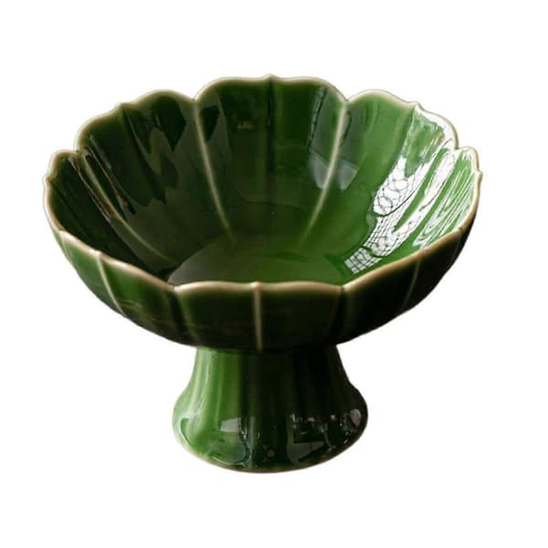 Keramisk fruktskål med fot, dessertställ för vardagsrum och matbord Green